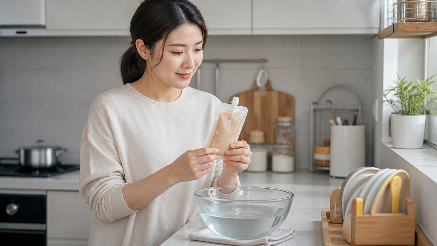 시판 이유식 팩째 중탕, 데우기 전 확인할 것